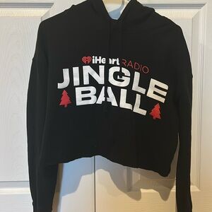 Worn 1X, iHeartRadio, women’s, cozy cropped Jingle Ball hoodie, raw hem